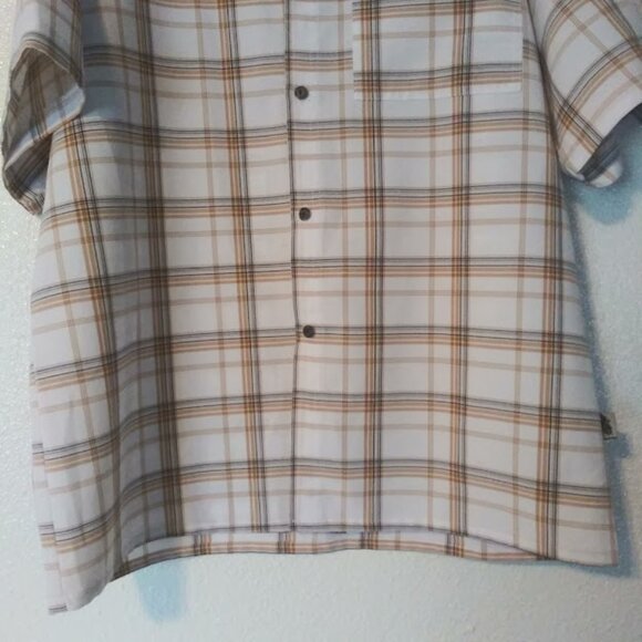 Oso Brand Men's size Large white, brown and black plaid print top - Picture 3 of 13